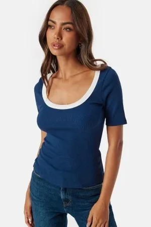 BUBBLEROOM Contrast Rib Short Sleeve Top XS