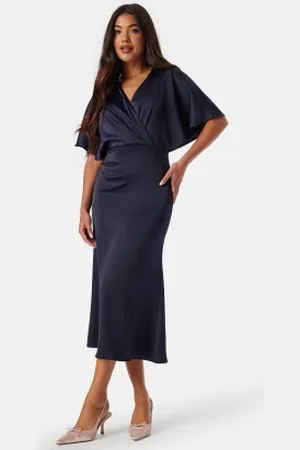 BUBBLEROOM Wrap Satin Midi Dress 46