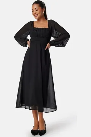 BUBBLEROOM Square Neck L/S Midi Georgette Dress 34