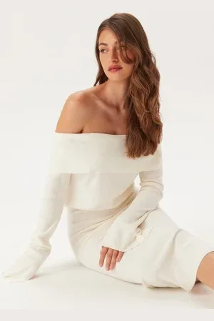 BUBBLEROOM Off Shoulder Knitted Midi Dress XS