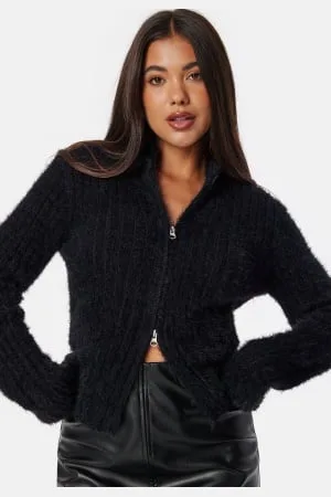 BUBBLEROOM Rib Knitted Zip Cardigan XL