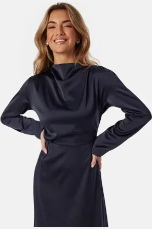 BUBBLEROOM Satin High Collar Midi Dress S