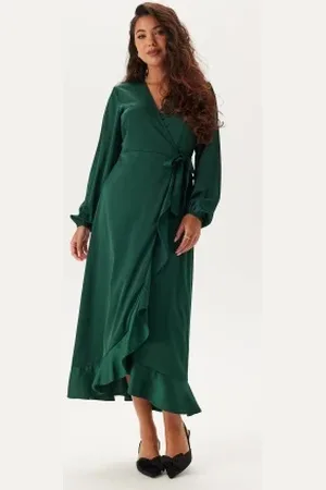 Happy Holly Wrap L/S Satin Maxi Dress 32/34
