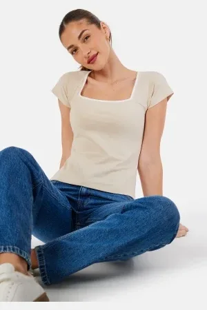 BUBBLEROOM Contrast Cap Sleeve Top XS