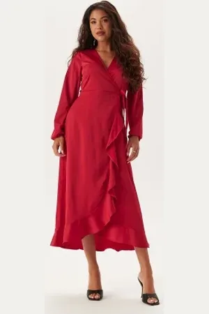 Happy Holly Wrap L/S Satin Maxi Dress 32/34