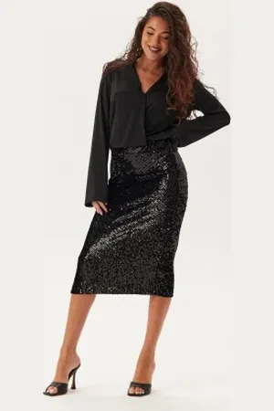 Happy Holly Sequin Trumpet Sleeve Midi Dress 36/38
