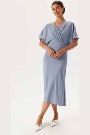 BUBBLEROOM Wrap Satin Midi Dress 34