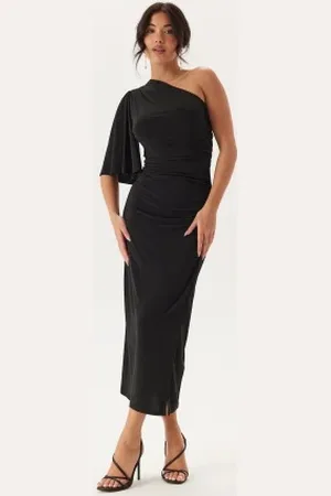 BUBBLEROOM Soft Ruched One Shoulder Midi Dress M