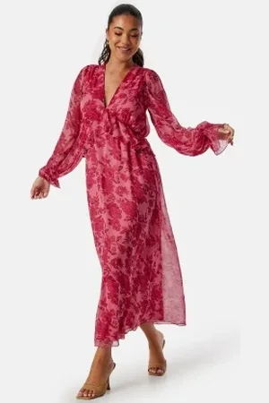 BUBBLEROOM Frill L/S Chiffon Midi Dress M