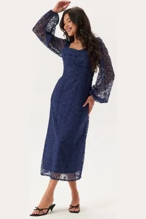 BUBBLEROOM Ruched L/S Midi Dress 34