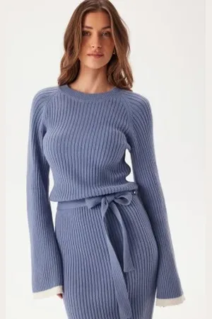 BUBBLEROOM Round Neck Rib Knitted Maxi Dress XS