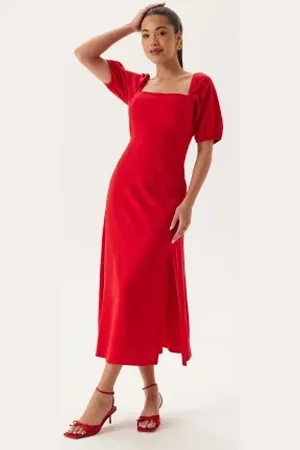BUBBLEROOM Puff Sleeve Linen Blend Dress XS
