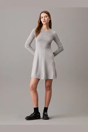 Calvin Klein Ribbed Cotton Flared Jumper Dress