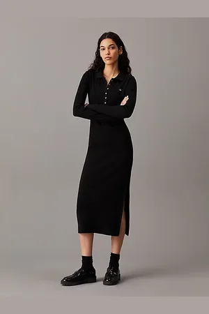 Calvin Klein Long Ribbed Cotton Polo Dress