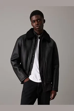 Calvin Klein Leather Shearling Aviator Jacket