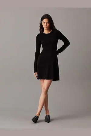 Calvin Klein Ribbed Cotton Flared Jumper Dress