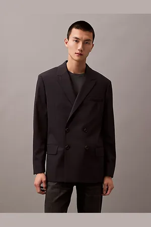 Calvin Klein Double-Breasted Wool Gabardine Blend Blazer