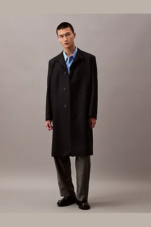 Calvin Klein Long Wool Twill Blend Car Coat