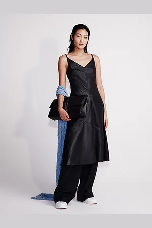 Calvin Klein Leather Sleeveless Midi Dress