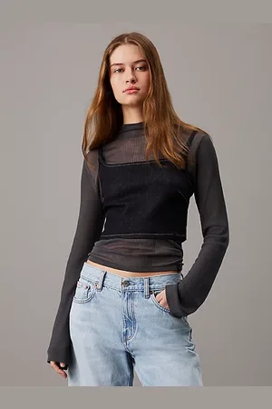 Calvin Klein Sheer Knit Long Sleeve Top