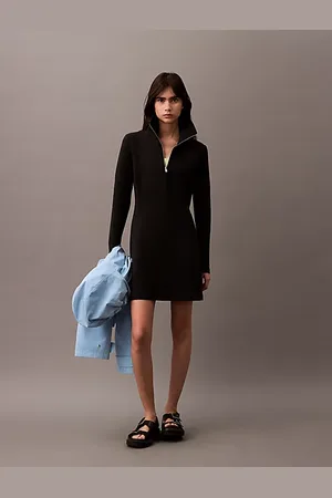 Calvin Klein Zip Neck Long Sleeve Scuba Dress