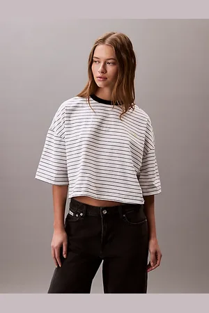 Calvin Klein Striped Cropped Boxy Tee