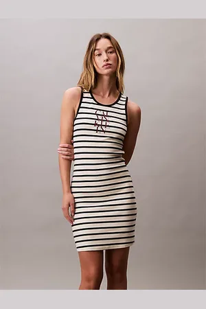 Calvin Klein Stripe Cotton Rib Sleeveless Dress