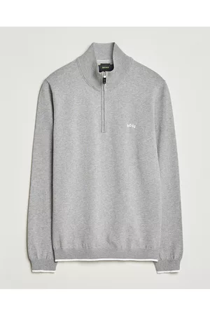 HUGO BOSS Mænd Strik - Zallo Knitted Half Zip Sweater Light Grey
