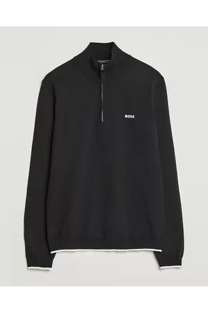 HUGO BOSS Mænd Strik - Zallo Knitted Half Zip Sweater Black