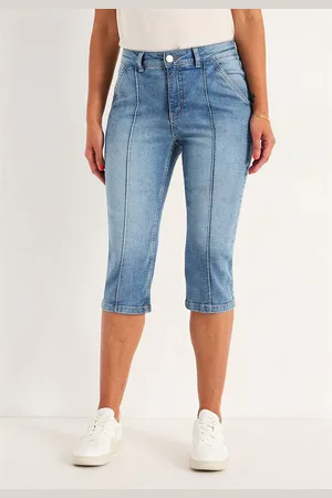 Cellbes Elastiske crop jeans med syet pressefold