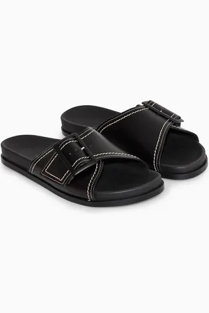COS Contrast-Stitch Buckled Leather Slides