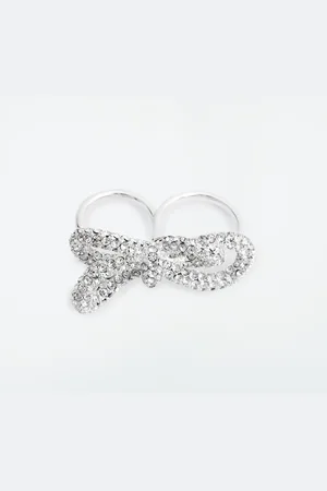 COS Knotted Bow Crystal Double-Finger Ring