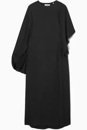 COS Asymmetric-Sleeve Draped Midi Dress