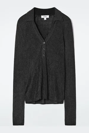 COS Sparkly Ribbed-Knit Polo Shirt