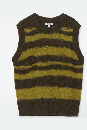 COS Distressed Striped Linen-Blend Knitted Vest in