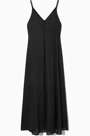 COS Pleated V-Neck Linen Midi Dress
