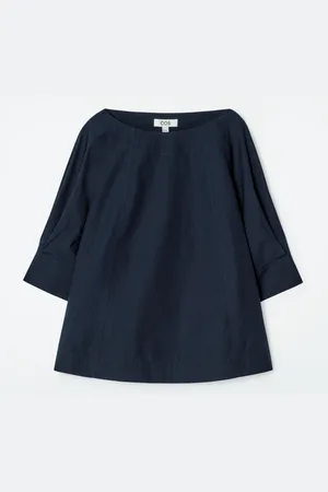 COS Voluminous Boat-Neck Cotton Blouse in