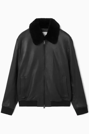 COS Shearling-Trimmed Leather Bomber Jacket