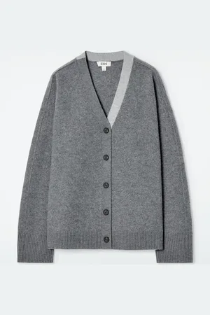 COS Colour-Block Wool V-Neck Cardigan