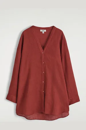 COS Oversized Linen V-Neck Shirt in