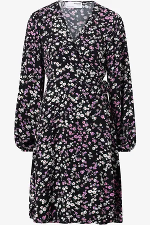 SELECTED Slå-om kjole slfFiola LS Aop Wrap Dress