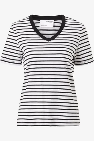 SELECTED Top slfEssential SS Striped V-neck Tee
