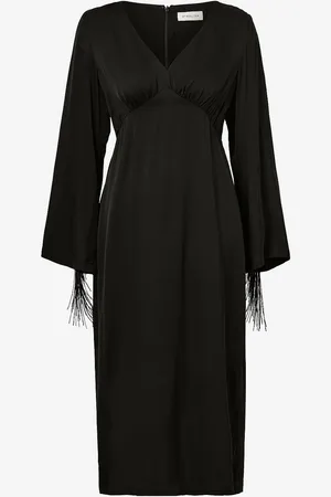 By Malina Kjole Sasha V-neck Fringe Midi Dress