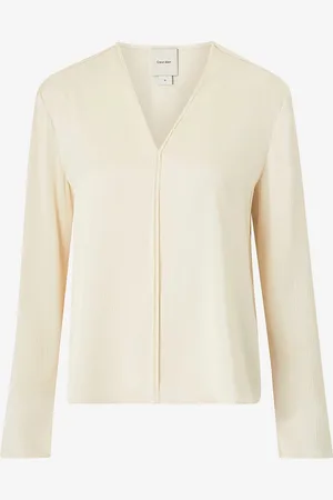 Calvin Klein Bluse Hammered Satin V Neck LS Blouse
