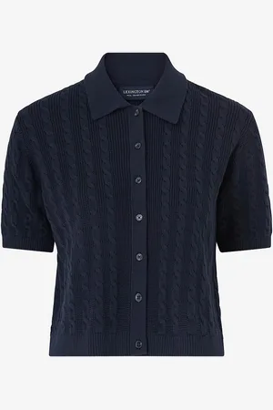 Lexington Kortærmet kabelstrikket polo cardigan
