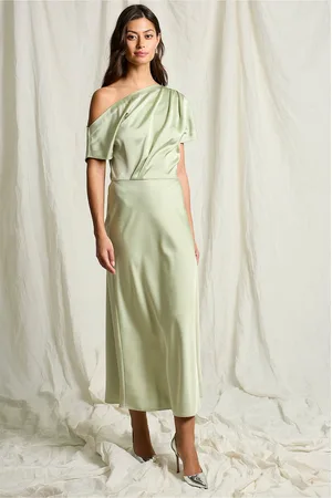 JOELLE Draperet maxi kjole i satin