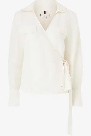 Tommy Hilfiger Hørbluse Textured Linen Wrap Blouse