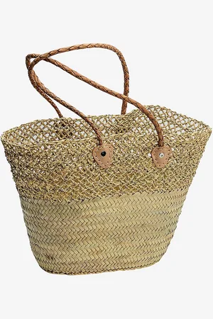 Bow19 Taske Straw Bag Fancy Net Long Strap Nude