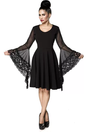 Ocultica Mellemlang kjole - Gothic Dress with Trumpet Sleeves - S till 4XL - Damer