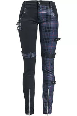 Gothicana Stofbukser - Patterned Trousers with Studs and Straps - W29L32 - Damer